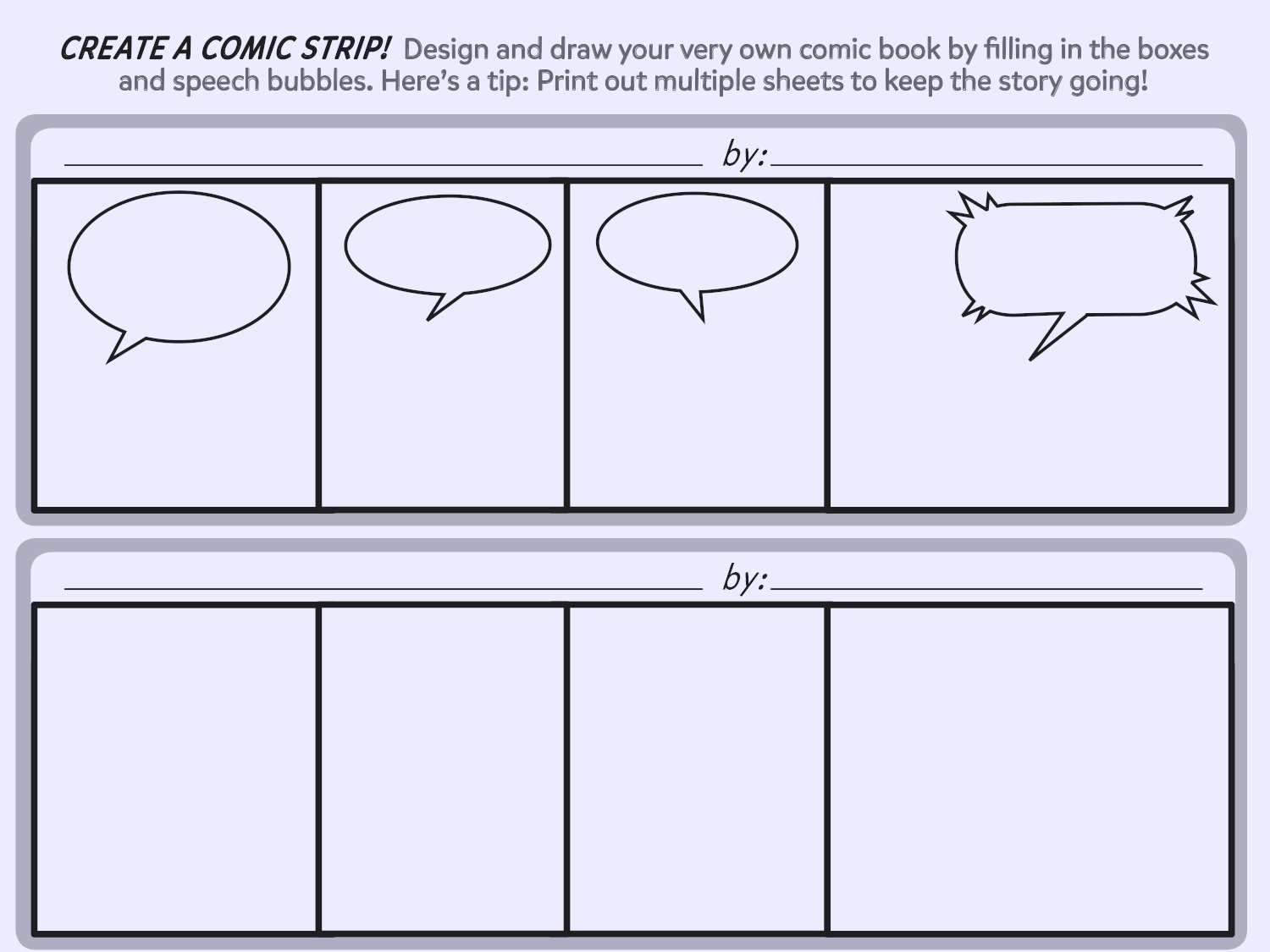 Comic Strip Template Printable  Comic strip template, Create your