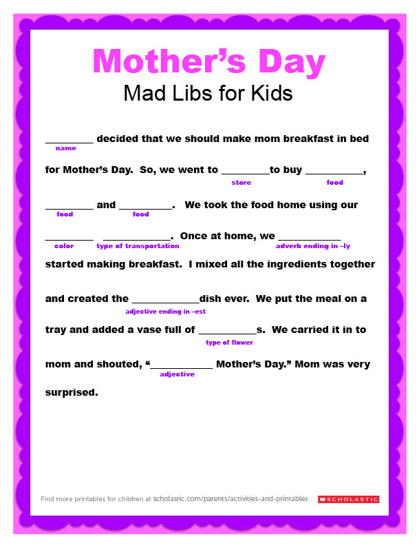 Mothers Day Mad Libs Design Corral