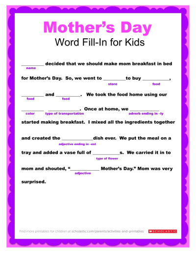 All About Mom Printable Worksheet Worksheet Education