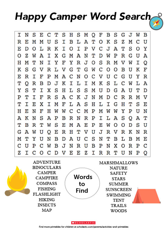 A Word Search Printable For Your Happy Camper