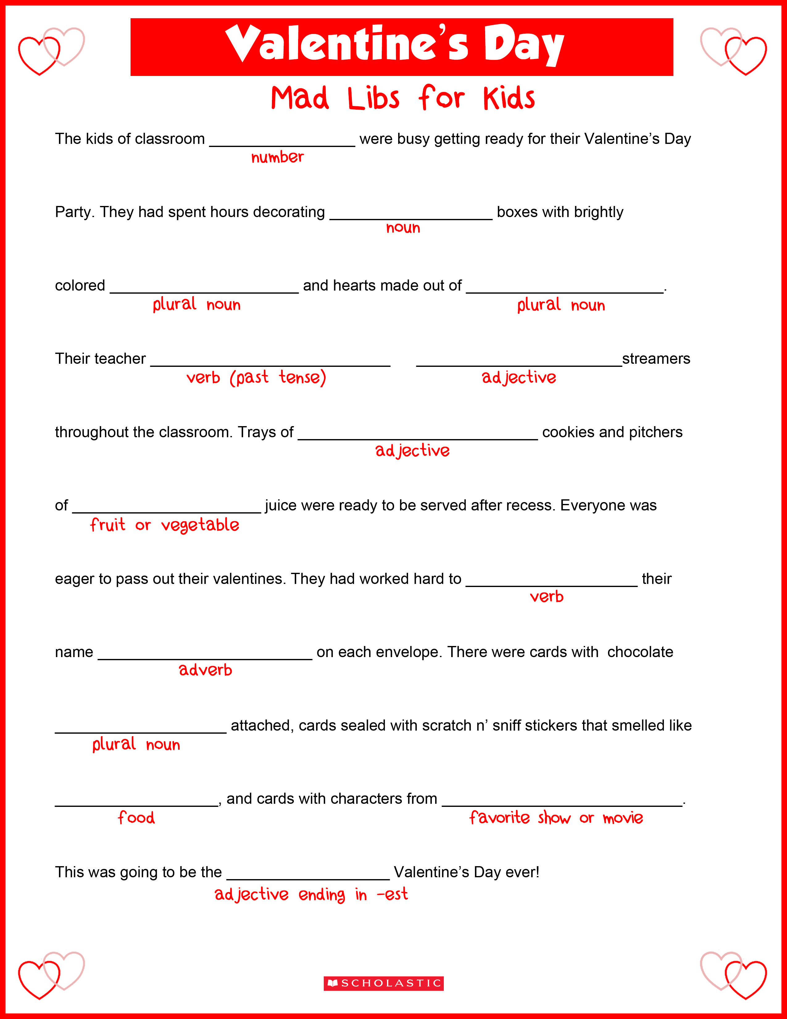 A Sweet Valentine s Day Word Fill In For Kids Scholastic Parents