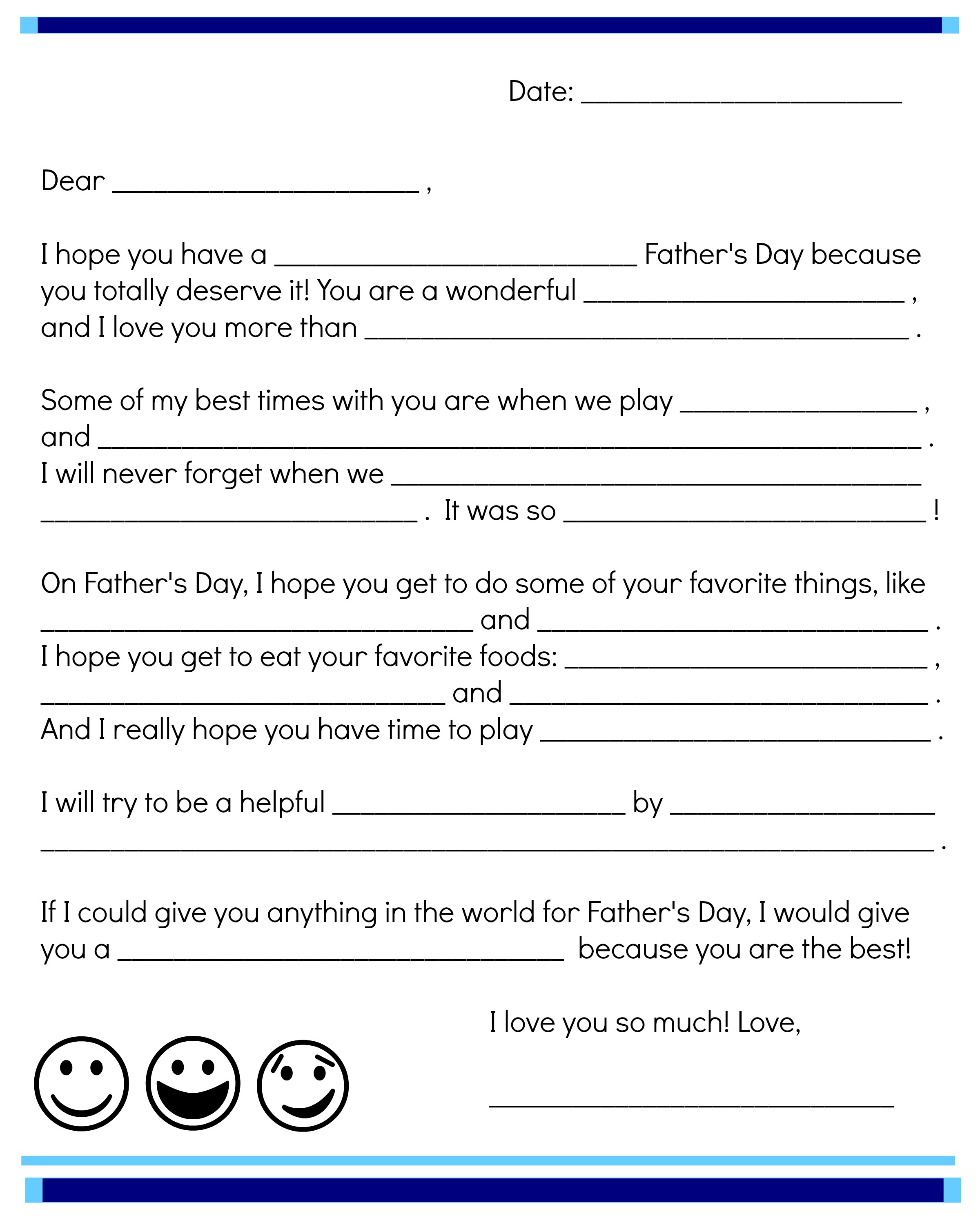 Father s Day Fill In Note Printable