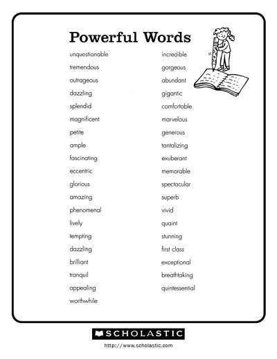 Powerful Words Worksheets Printables Scholastic Parents