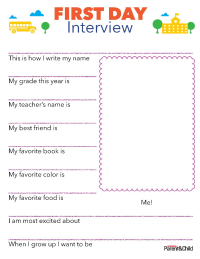 First Day Of School Interview Printable Scholastic Parents