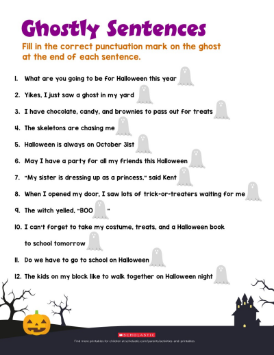 Punctuation Practice With Ghostly Sentences  Scholastic 