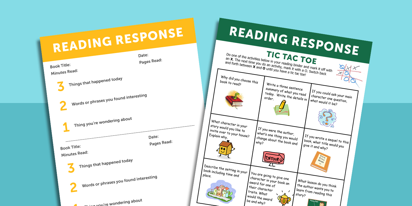reading response homework sheet