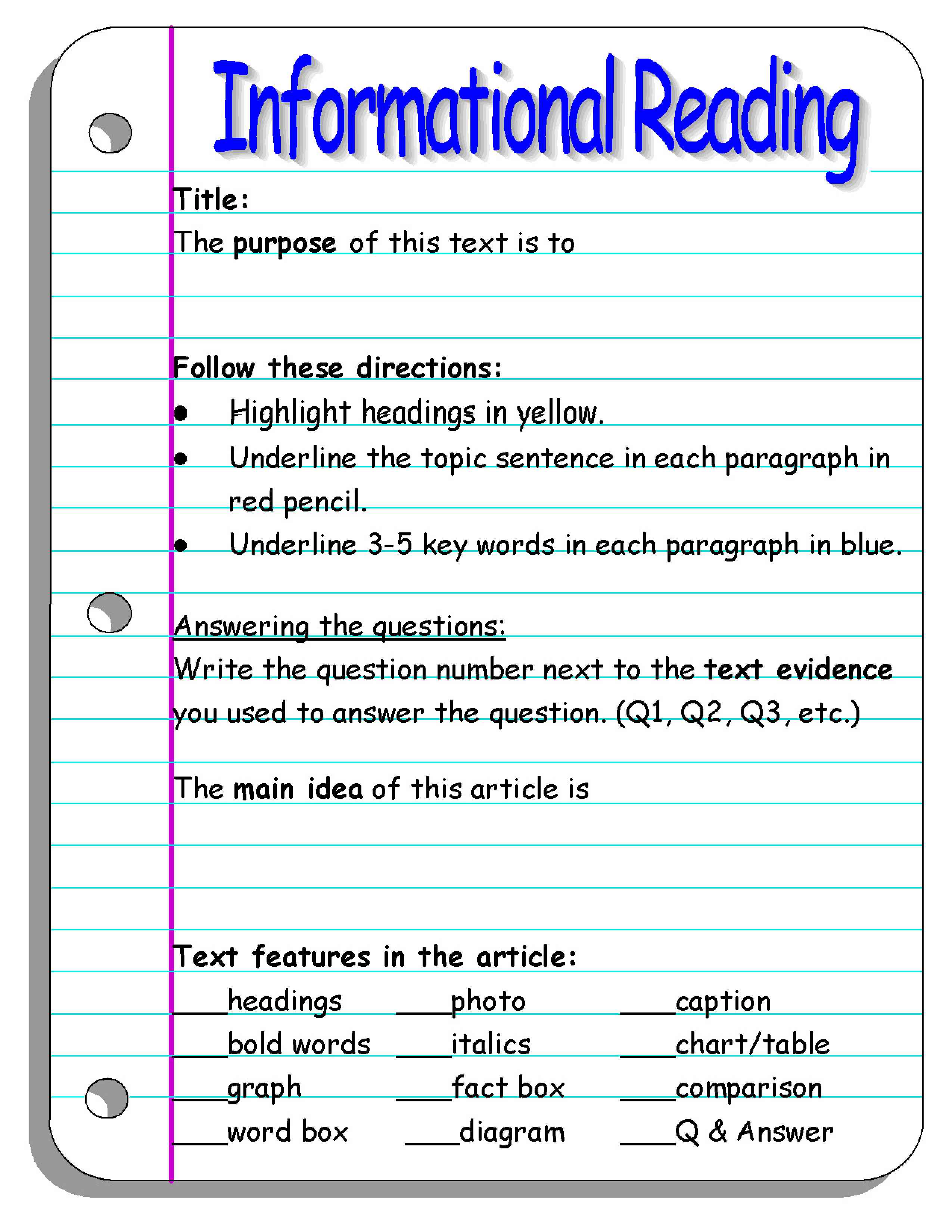 30 Text Features Worksheet Middle School Notutahituq Worksheet 